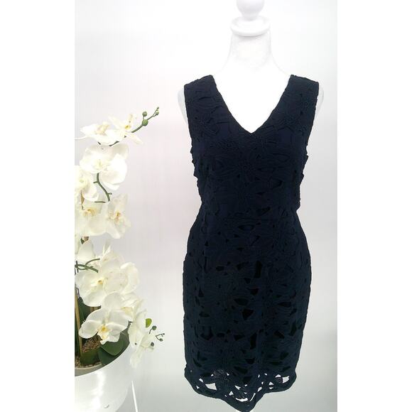 Banana Republic Womens  Dress 6 Navy Blue Lace Overlay Party Lined Sheath - Picture 1 of 8